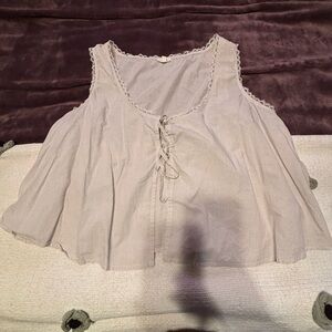 American Eagle Outfitters Beige Lace-Up Blouse